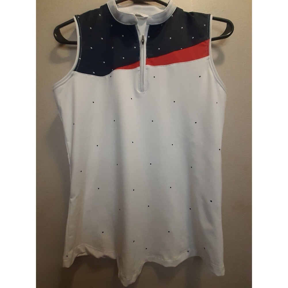 Lady Hagen Women’s Golf Polo Sleeveless 1/4 Zip Mock Neck Stars L White